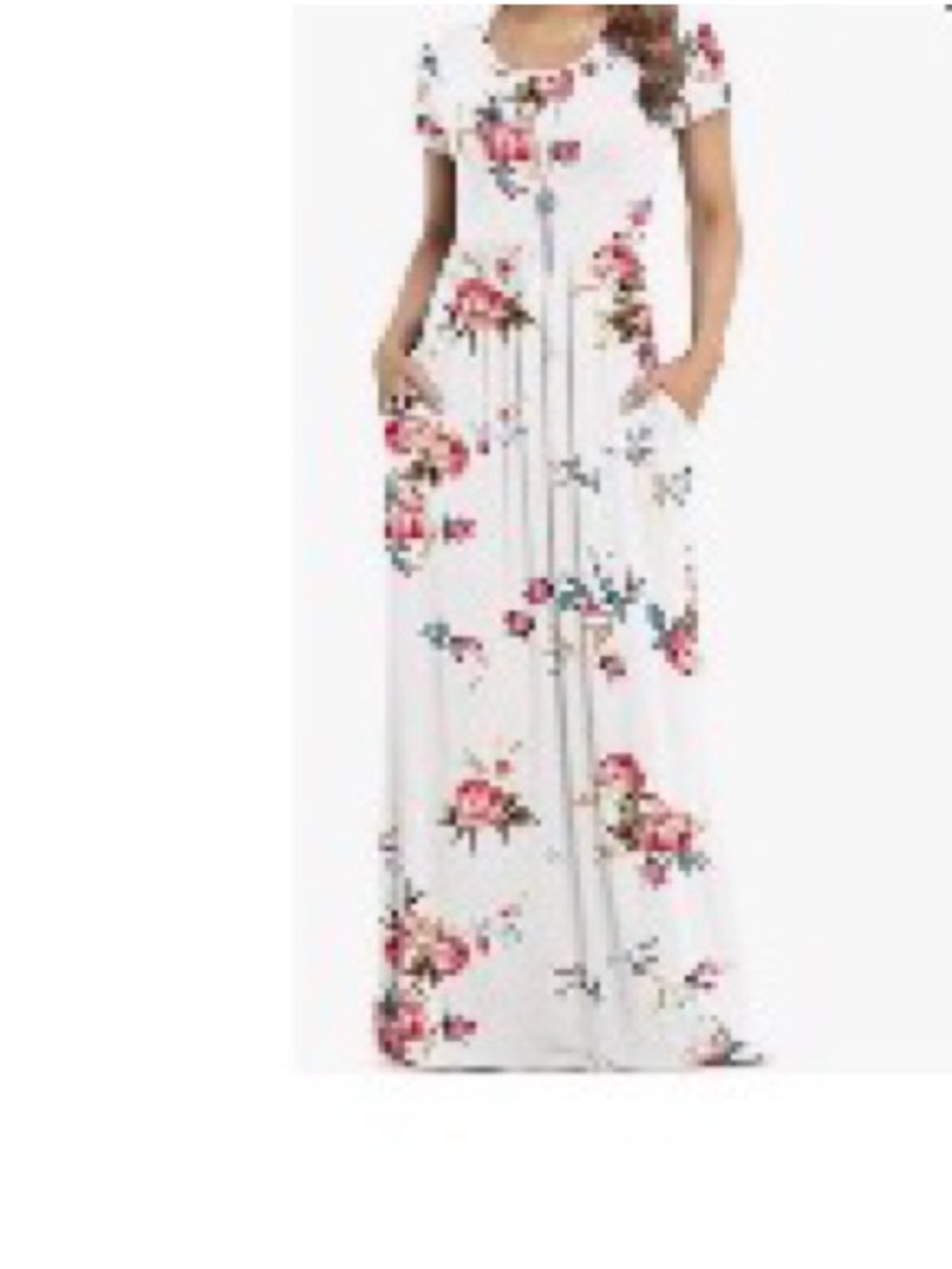White Floral Gathered Waist Short Sleeve Maxi Dress, NWT, S